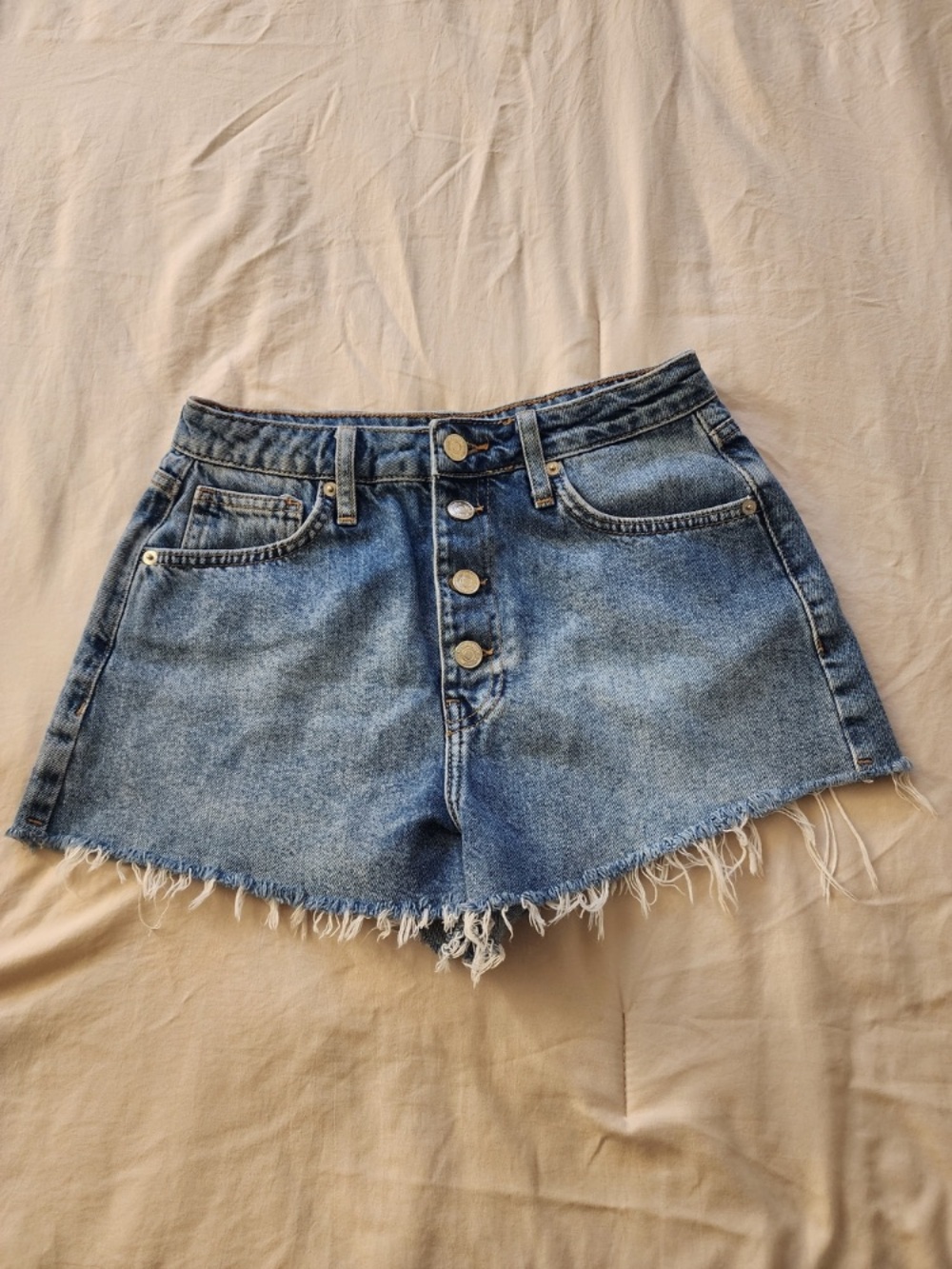 Forever 21 Light Blue Button-Front High-Rise Denim Shorts